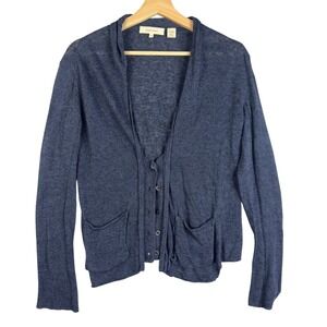 Inhabit Blue Linen Viscose Lightweight Open‎ Front Cardigan Sweater Size P